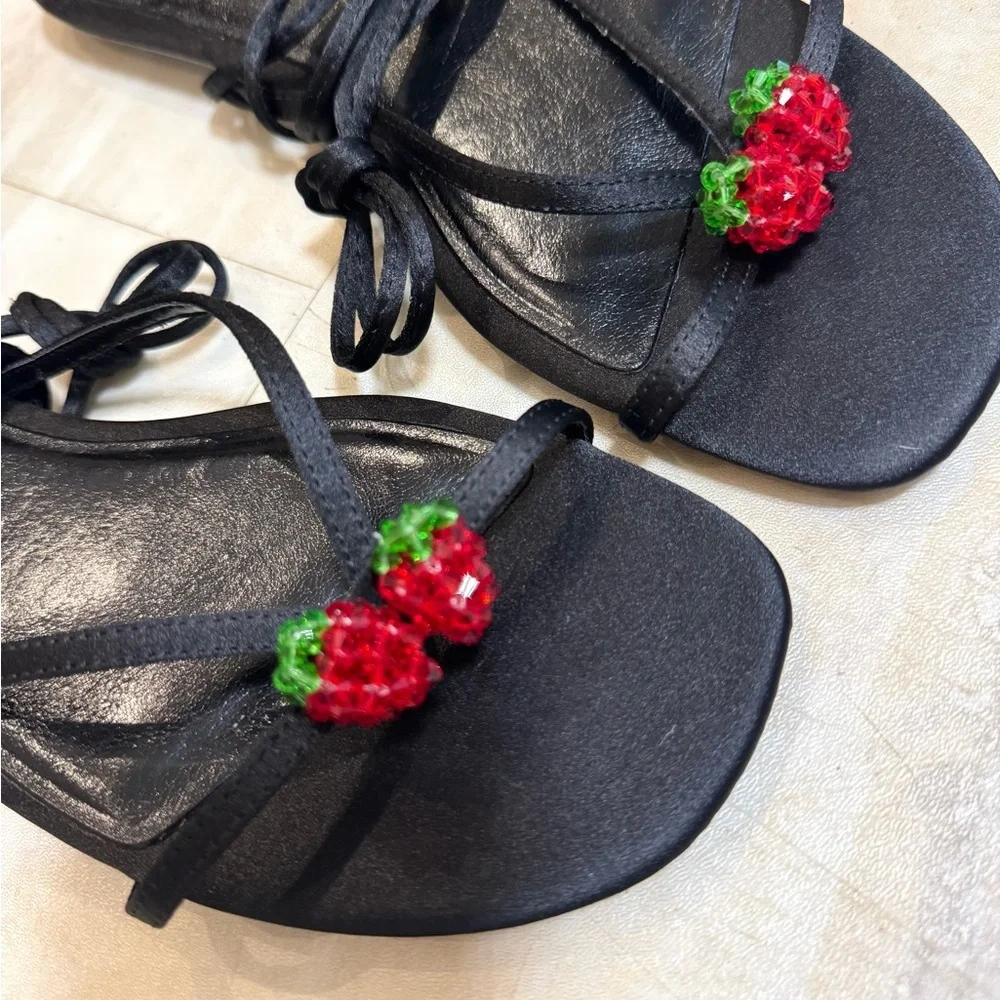ZARA Black and Red Cherry Embellished Tie Up Sandals (EU 39) - Picture 5 of 7
